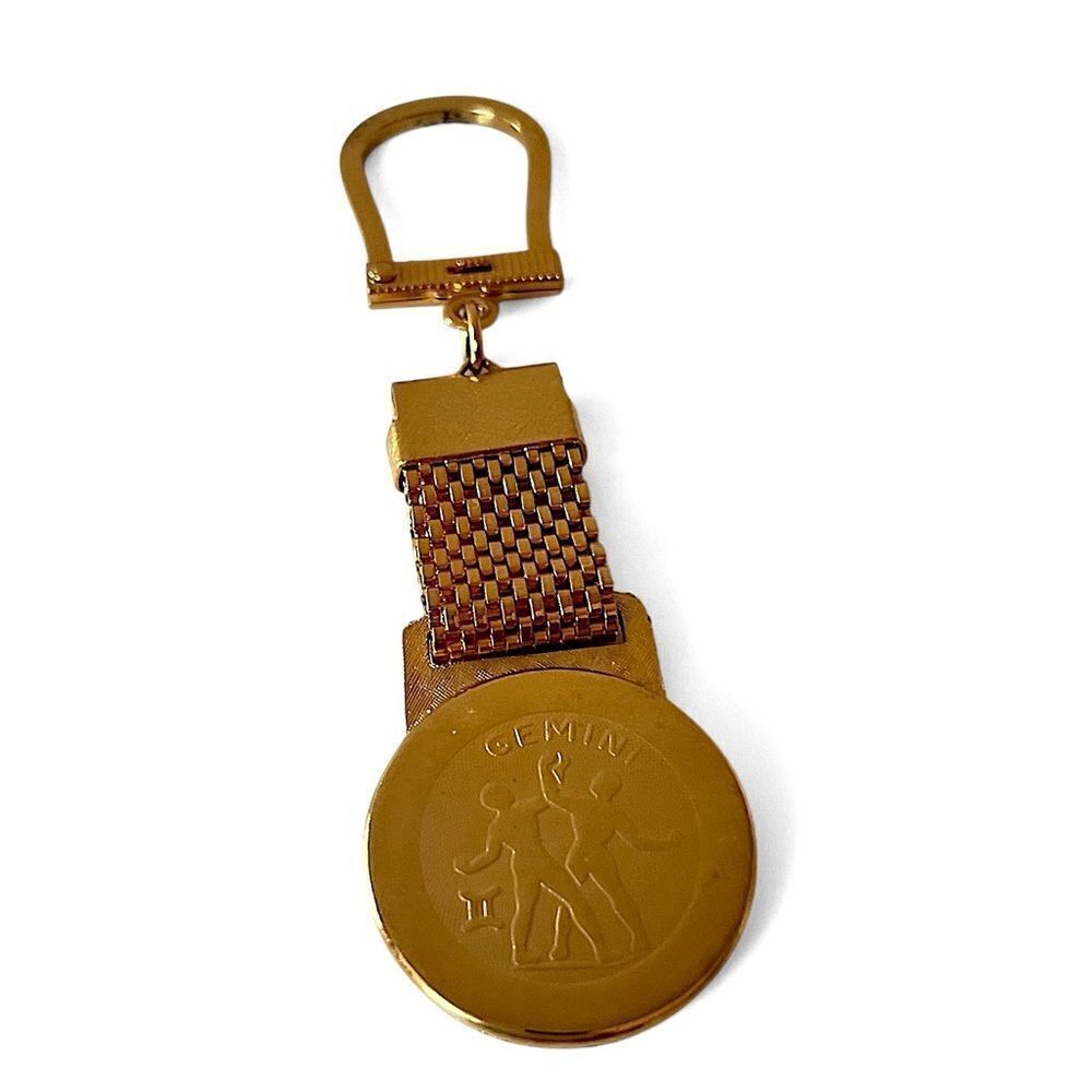 Vintage Gold Mesh Gemini Medallion Astrology Keychain